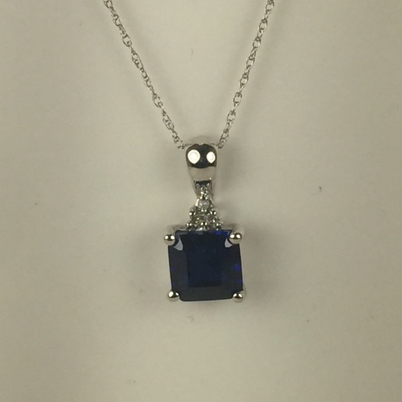 Jewelry - Vintage 10K Cushion-Cut Sapphire/Diamond Necklace